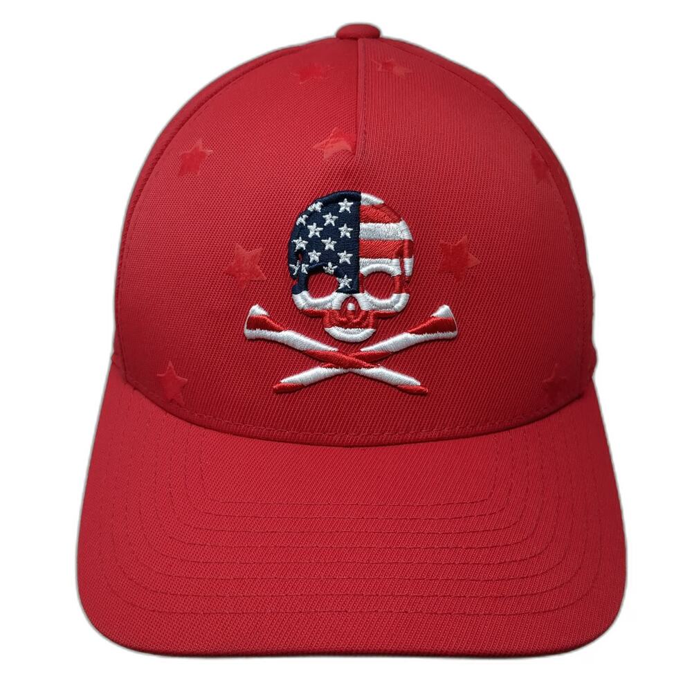 G/FORE 5 Panel Red One Size Hat Skull Crossbones American Flag Tonal Stars